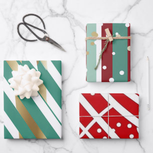 Feiertags-Karomuster rot und grün Geschenkpapier Set
