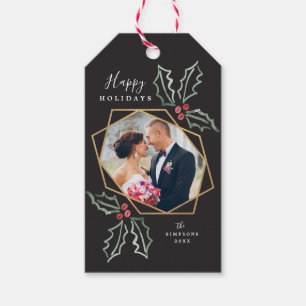 Feiertags-Karte des Mod-Stechpalmen-GoldGeo Geschenkanhänger