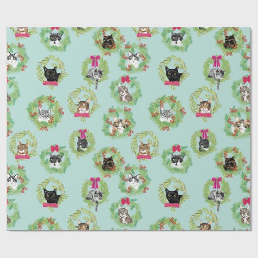Feiertags-Katzen-Kränze Geschenkpapier (Flach)