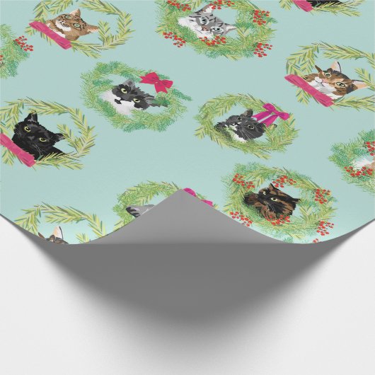 Feiertags-Katzen-Kränze Geschenkpapier (Ecke)
