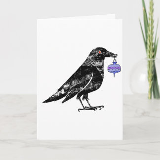 Feiertags-Krähe mit violettem Weihnachts-Schmuck Karte