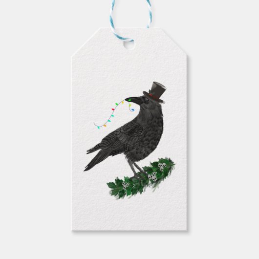 Feiertags-Krähe mit Zylinder Geschenkanhänger (Vorderseite)