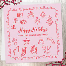 Feiertags-Kritzel-Doodle-Rot-und-Rosa-Karte