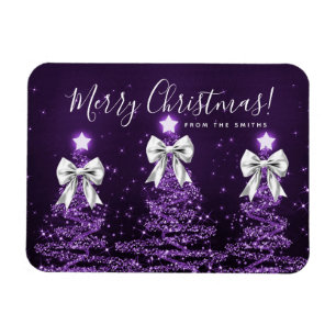 Feiertags-Lila-Weihnachtsbäume Gruß Silber  Magnet