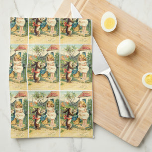 Feiertags Mädchen & Hase Vintage Ostern Küchentüch Handtuch