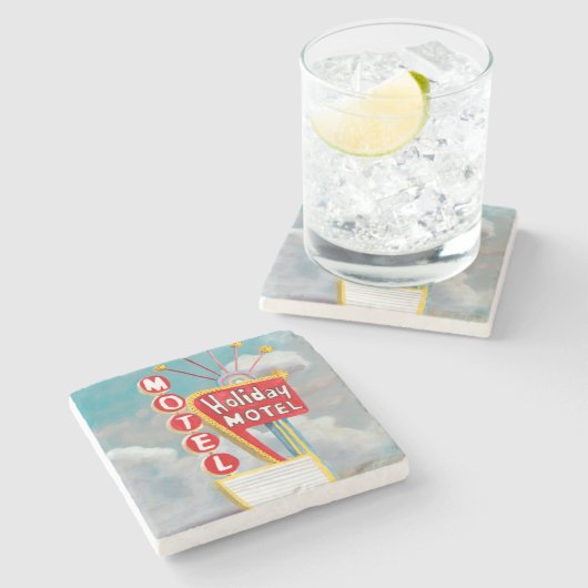 Feiertags-Motel-Zeichen Steinuntersetzer (Seitenansicht)