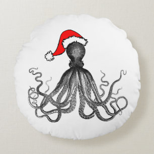 Feiertags-Nautik-Steampunk-Krake-Vintage-Kraken Rundes Kissen