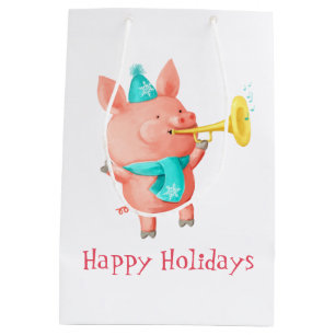 Feiertags-niedliches Schwein Mittlere Geschenktüte
