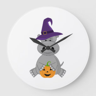 Feiertags-Nilpferd Halloween Hexe Nilpferd Große Wanduhr