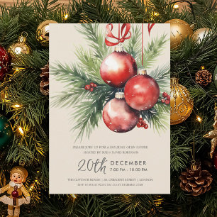 Feiertags-Open-House-Handbemalte-Baubles-Champagne Einladung