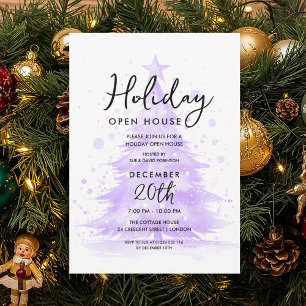 Feiertags-Open-House-Lila-Handbemalter-Baum Einladung