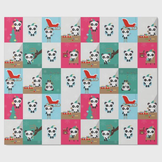 Feiertags-Panda/Elf-Packpapier Geschenkpapier (Flach)