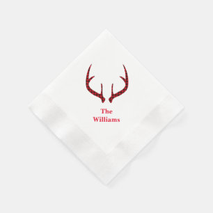 Feiertags-Papier-Servietten - Karierte Hirschgewei Serviette