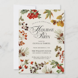 Feiertags-Party Botanische Pflanzen Beeren Schrift Einladung