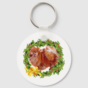 Feiertags Pomeranian Schlüsselanhänger