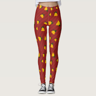 Feiertags-Rot-Gold-Streifen-Glocken Weihnachten Leggings