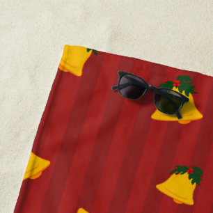 Feiertags-Rot-Gold-Streifen-Glocken Weihnachten Strandtuch