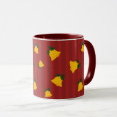Feiertags-Rot-Gold-Streifen-Glocken Weihnachten Tasse (VorderseiteRechts)