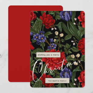 Feiertags-Rot-Schwarz-Blumen-Weihnachten-Script Feiertagskarte