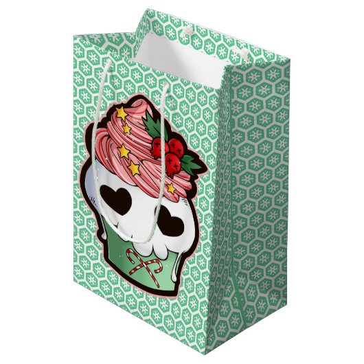 Feiertags-Schädel-kleiner Kuchen Mittlere Geschenktüte (Vorderseite Schrägansicht)