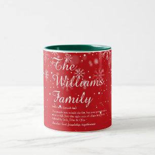 Feiertags-Schneeflocken-Familien-Definitions-Skrip Zweifarbige Tasse