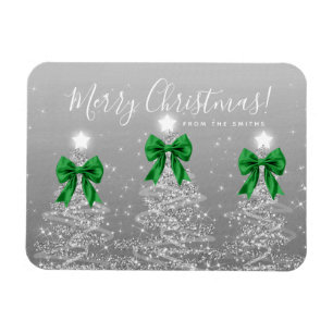 Feiertags-Silber-Weihnachtsbäume Gruß Grün  Magnet