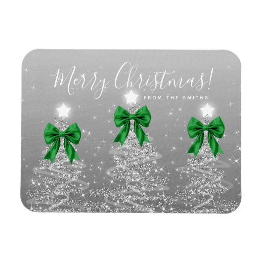 Feiertags-Silber-Weihnachtsbäume Gruß Grün Magnet (Horizontal)