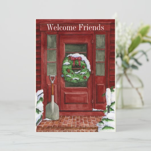 Feiertags-Tür-Party Einladung (Stehend Vorderseite)