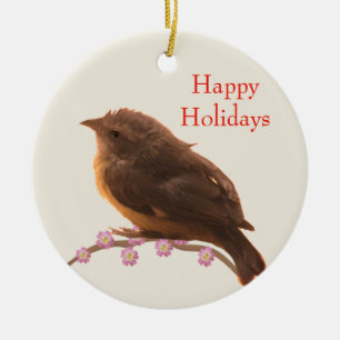 Feiertags-Vögelchen auf Beige Keramik Ornament