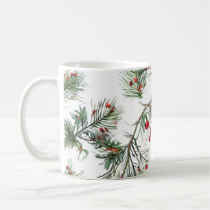 Feiertags-Waldkiefer- und rotes-Beeren-Design Kaffeetasse