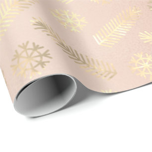 Feiertags-Weihnachtsschneeflocke-Goldrosa erröten Geschenkpapier