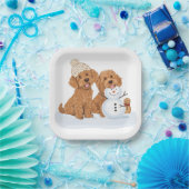Feiertags-Winter-Goldendoodle-Hund-Schneemann Pappteller (Party)