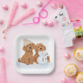 Feiertags-Winter-Goldendoodle-Hund-Schneemann Pappteller (Party)