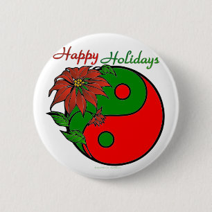 Feiertags Yin Yang Poinsettie Grün Rot Button