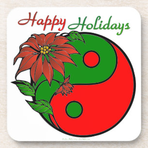 Feiertags Yin Yang Poinsettie Grün Rot Getränkeuntersetzer