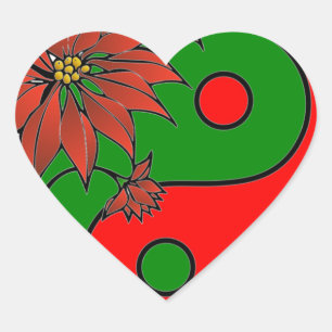 Feiertags Yin Yang Poinsettie Grün Rot Herz-Aufkleber