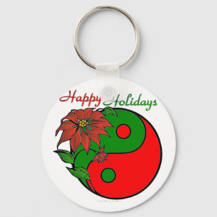 Feiertags Yin Yang Poinsettie Grün Rot Schlüsselanhänger