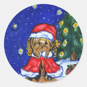 Feiertags Yorkshire Terrier Runder Aufkleber