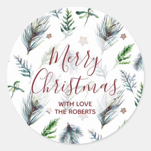 Feiertagsaufkleberaufkleber-Kiefernweihnachten der Runder Aufkleber (Vorderseite)