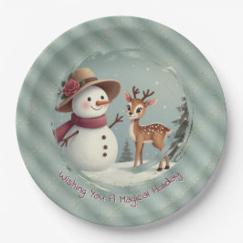 Feiertagsdesign Schneemann und Hirsch Pappteller