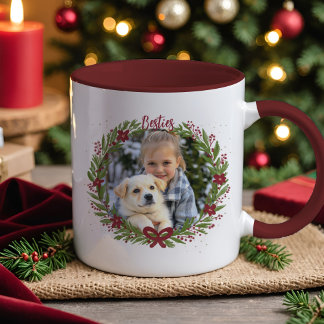 Feiertagsfoto Eleganter Kranz Roter Weihnachtsboge Tasse