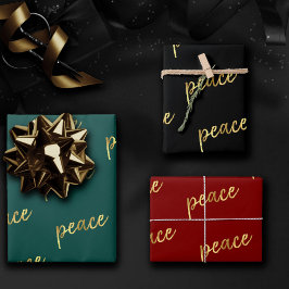 Feiertagsfrieden | Imitate Gold Foil Calligrafy Bl Geschenkpapier Set