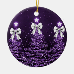Feiertagsgruß Lila Weihnachtsbäume Silber Keramik Ornament