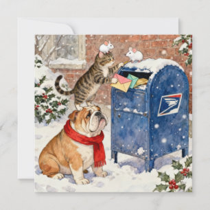Feiertagshelfer-Tiere an der Briefkasten-Weihnacht Feiertagskarte