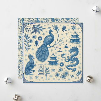 Feiertagskarten - Mahjong Toile - Flach zweiseitig Feiertagskarte