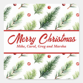 Feiertagskiefer und Berries Weihnachten Quadratischer Aufkleber