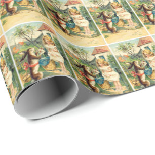 Feiertagsmädchen & Bunny Vintage-Osterverpackungsp Geschenkpapier
