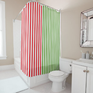 Feiertagsrot und Elfengrün Candy Stripe Gestreift Duschvorhang