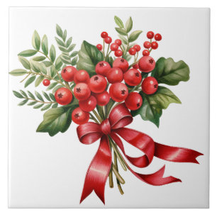 Feiertagsrote-Beeren-Blumen-Keramikfliese Fliese