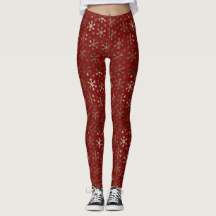 Feiertagsrote und goldene Metall-Weihnachts-Schnee Leggings